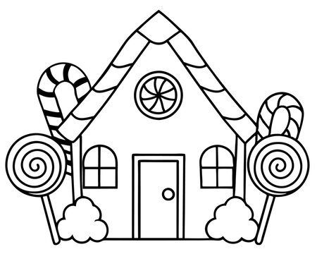 recommend clip art: Christmas gingerbread house sweets lollipops outline coloring book page line art drawing