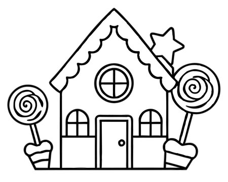 recommend clip art: Christmas gingerbread house sweets lollipops outline coloring book page line art drawing