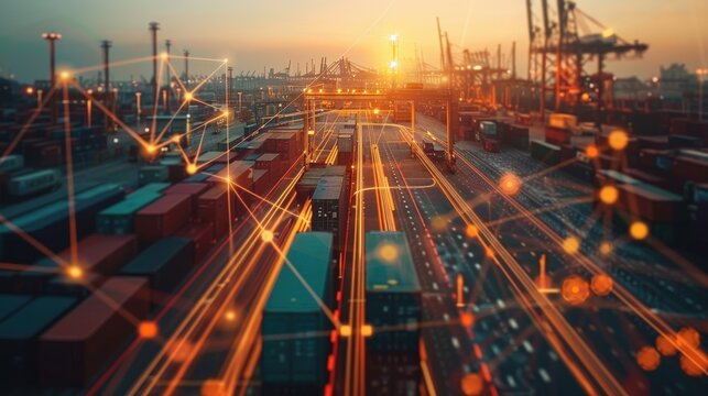 A Stunning Glimpse into Modern Logistics at Dusk, Highlighting Connectivity and Efficiency.