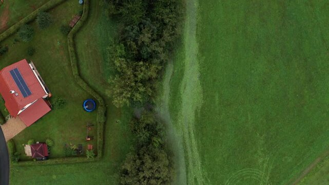 Drone shot of overflowing river from top