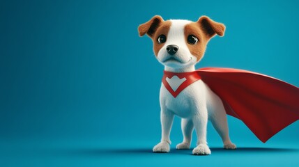 Fototapeta premium A cute cartoon dog with a superhero cape and a determined look.