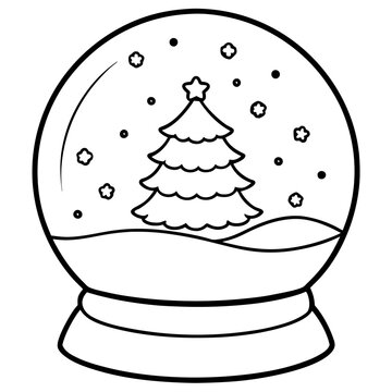 recommend clip art: Christmas snow globe outline coloring book page line art drawing