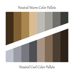 Neutral Warm and cool Color Pallete. Color swatch for fashion, home, interiors, design. Colour chart idea.