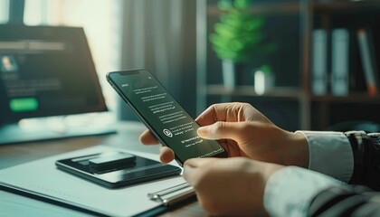 Businessman using smartphone to view encrypted messages