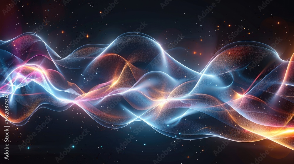 Leinwandbilder abstract background with colorful glowing waving lines on a dark background, futuristic design conce