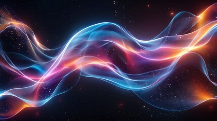 Obraz premium Abstract background with colorful glowing waving lines on a dark background, futuristic design concept. Generative AI.