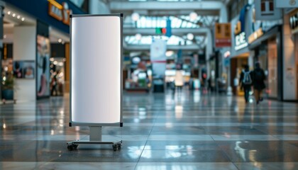 Obraz premium Blank digital signage display in a busy shopping mall concourse
