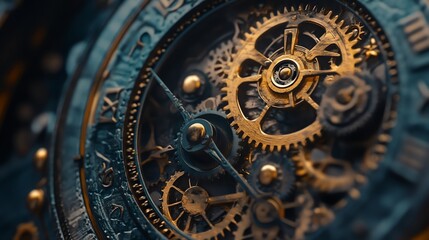 Close-up of intricate clockwork gears.