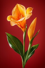 Canna lily bloom with an isolated deep red background