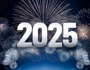 2025 with silver fireworks