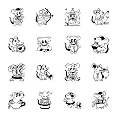 Collection of Cute Rat Doodle Icons 

