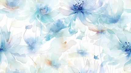 Obraz premium Soft blue floral pattern with a watercolor style on a light background for background design