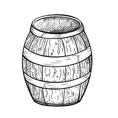 Wooden beer barrel hand drawn vector illustration isolated. cask black white ink silhouette painted. Barrel monochrome line art. Design element for advertising beer festival, banner, menu, packaging.