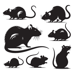 Set of rat silhouette vector on a white background
