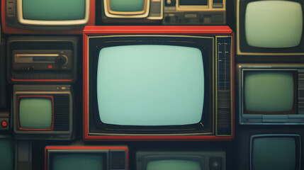 Old vintage television monitor screen with empty displays isolated background, flat view of computer screen, electronic device for showing detail.