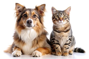 Cat and Dog Portrait. Pets on White Canvas. Cat and Dog in Studio.