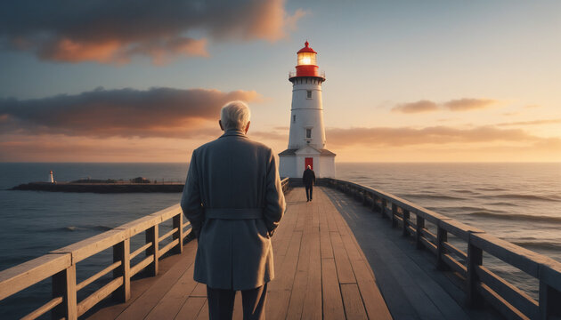 person walking on the pier