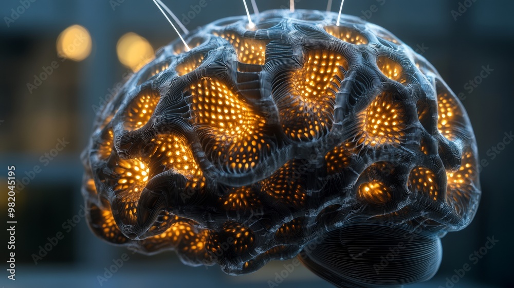 Aufkleber neural elegance. illuminated brain sculpture showcasing complex networks