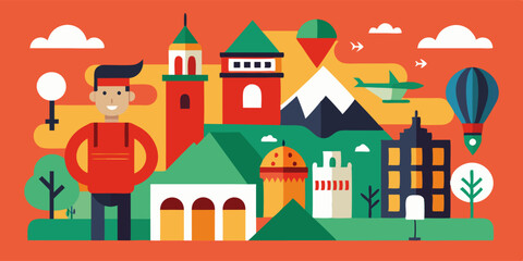 Exploring iconic landmarks and travel adventures in a colorful cityscape