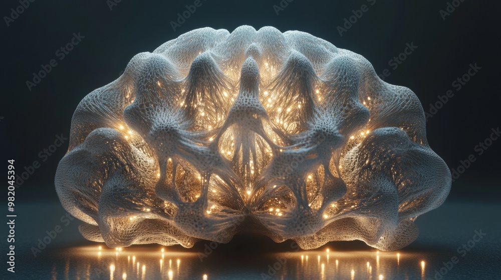 Poster neural elegance. illuminated brain sculpture showcasing complex networks