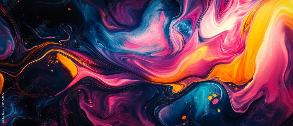 Poster Swirling Colors. Fluid Art Animation with Intricate Flowing Patterns