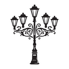 Isolated vintage lamppost, Vintage Garden Lamp Silhouette street light vector illustration