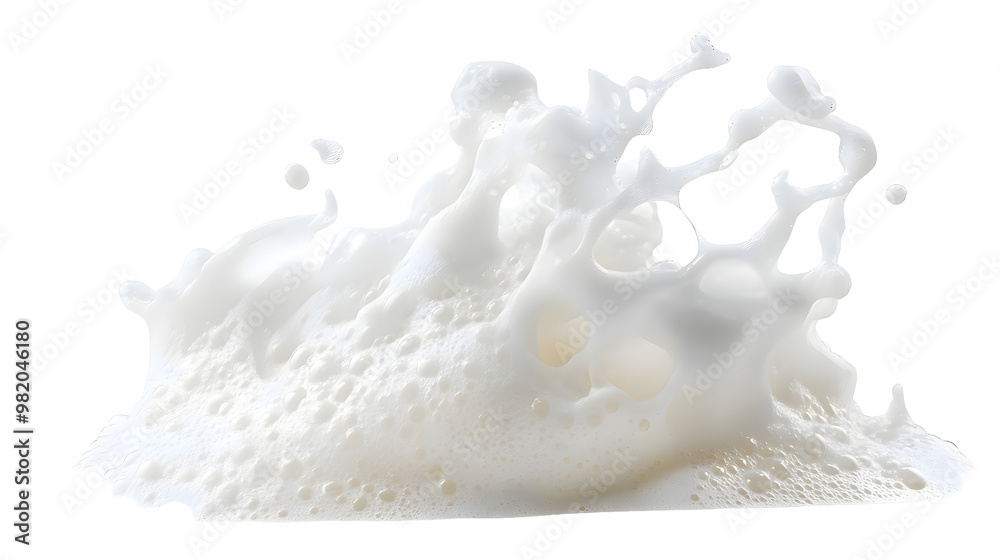 Poster Splash of white,foaming,aerated liquid with dynamic flow and movement shown against a plain,clean background. The image captures the energy and visual interest of a water splash.