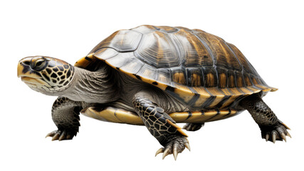 Fototapeta premium A detailed close up of a tortoise against a neutral background