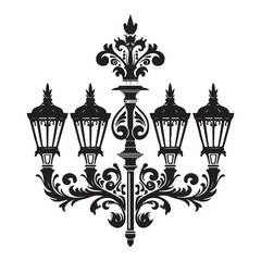 Isolated vintage lamppost, Vintage Garden Lamp Silhouette street light vector illustration