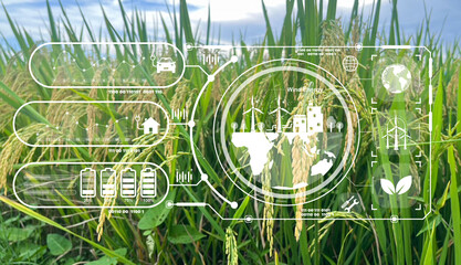 Title.ESG icon concept. Environment, society and governance. Energy of natural gas sustainable and ethical business on network connection on green background