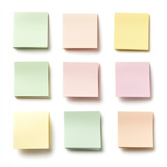 Fototapeta premium Colorful sticky notes arranged in a grid, perfect for reminders, organization, and creative ideas in an office or study environment.