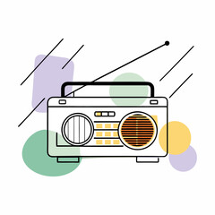 A clean, minimalist vector design of a retro radio. The simple lines and modern color accents make it an ideal choice for design projects that require a vintage touch with a contemporary flair...