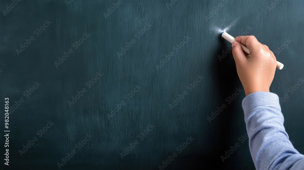 Sticker A person writing on a blackboard with chalk and white board marker, AI