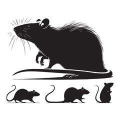 Set of rat silhouette vector on a white background