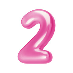 Number pink 2. Foil and chrome balloon number two in 3d style. Realistic design elements isolated on white background. Vector illustration