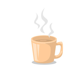 Flat Cartoon Style Beige Coffee Cup Icon with Steam Signifying Hot Beverage. Coffee, Tea, Milk Coffee, Herbal Drink. Editable and Scalable Vector Illustration in EPS Format