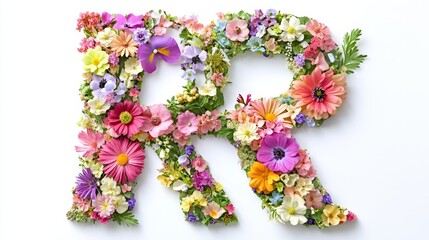 Floral alphabet crafted from vibrant flowers, adorned with delicate paper-cut letters. A vibrant collection for unique springtime ornamentation, summery designs, and diverse conceptual ideas.
