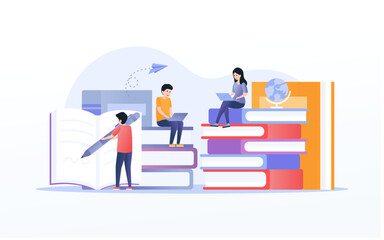 Back to school with books. Education and research concept illustration