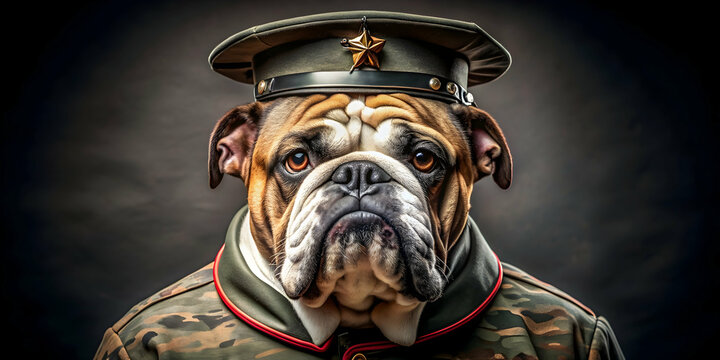 Bulldog marine corps devil dog standing proudly with a fierce expression, military, marine corps, devil dog, bulldog, soldier