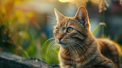 Cute Relaxing Orange Tabby Cat Sunset