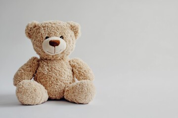Obraz premium A soft plush teddy bear with open arms sitting on a plain surface, inviting warmth and comfort in a cozy setting