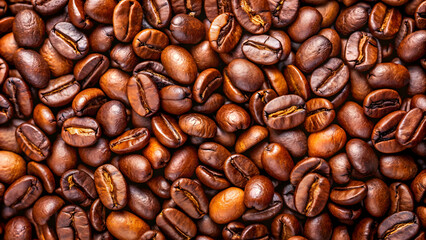 Fototapeta premium Close-up of freshly roasted coffee beans, aroma, caffeine, beverage, dark roast, espresso, fragrant, morning ritual, organic