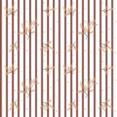 Vector pattern of fabric, wallpaper, wrapping paper, mats, bed sheets. Continuous and can be made in any size and repeated. Watercolor style. Striped lines intersecting with leaf patterns.