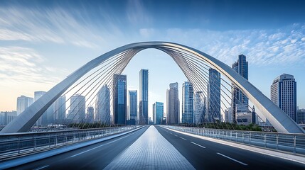 Fototapeta premium A Modern Bridge Arching Over a Skyline of Skyscrapers