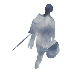 Builder watercolor silhouette isolated on white background. Hand-drawn illustration in watercolor simple style. © Makarova Art