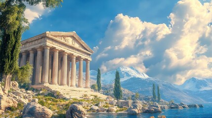 Obraz premium The Vintage Greek Roman temple timeless style beauty and graceful columns inspire artists and reflect a universal pursuit of elegance.