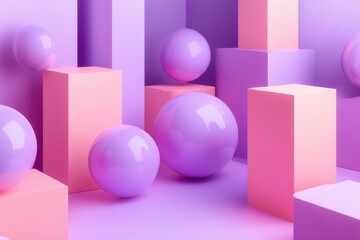 3D geometric composition featuring cubes and spheres arranged in a minimalist, harmonious style. Perfect for product presentations, marketing visuals, or as a modern backdrop
