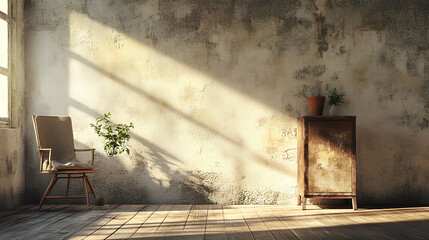 Poster, wall mockup in interior background with old grunge furniture