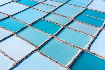 Colorful Salt Flats in Various Blue Shades Reflecting Sunlight Against White Edges in a Picturesque Landscape