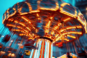 Colorful Carnival Swing Ride Illuminated at Night in a Bustling Amusement Park With Excited Visitors Enjoying the Thrilling Experience